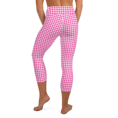 Scalloped Gingham Bright Pink Yoga Capri Leggings | Coastal Preppy Activewear | Happy Preppy Workout