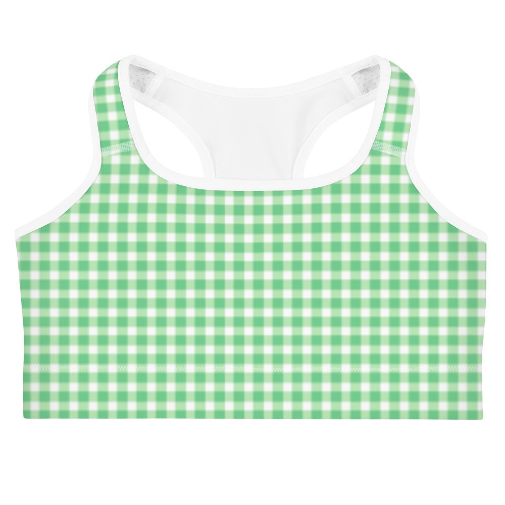 Scalloped Gingham Bright Green Sports Bra | Coastal Preppy Activewear | Happy Preppy Workout Bra | 5