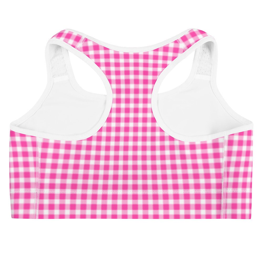 Scalloped Gingham Bright Pink Sports Bra | Coastal Preppy Activewear | Happy Preppy Workout Bra | 50