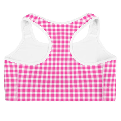 Scalloped Gingham Bright Pink Sports Bra | Coastal Preppy Activewear | Happy Preppy Workout Bra | 50