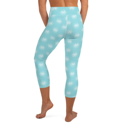 Palm Leaf yoga capri leggings in blue and turquoise by The Happy Fun Shop, photo 4 of 10