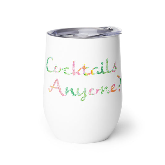 Cocktails Anyone? Pink and Green Floral wine tumbler in pink and green by The Happy Fun Shop, photo 1 of 10