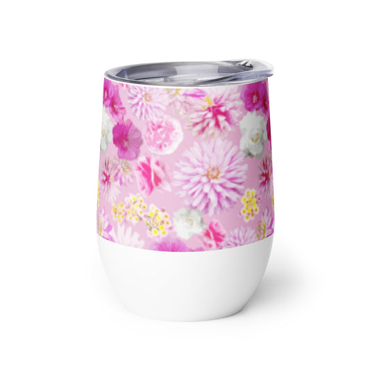 Garden Floral wine tumbler in pink and white by The Happy Fun Shop, photo 1 of 9