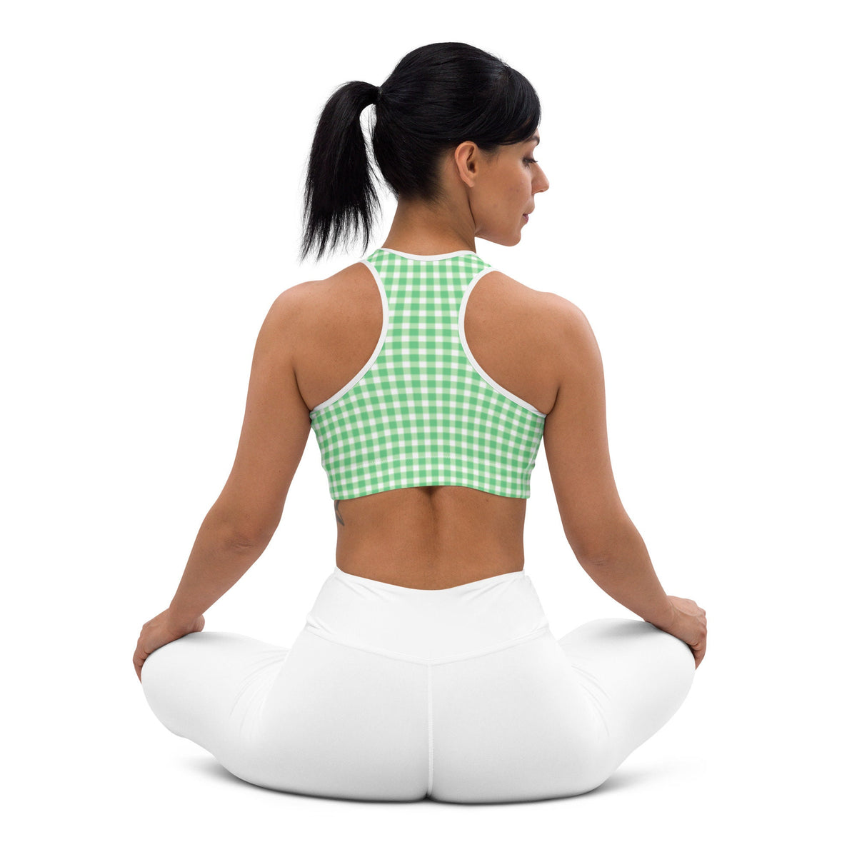 Scalloped Gingham Bright Green Sports Bra | Coastal Preppy Activewear | Happy Preppy Workout Bra | 5