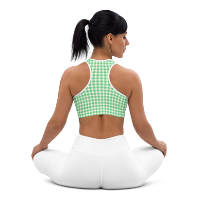Scalloped Gingham Bright Green Sports Bra | Coastal Preppy Activewear | Happy Preppy Workout Bra | 5