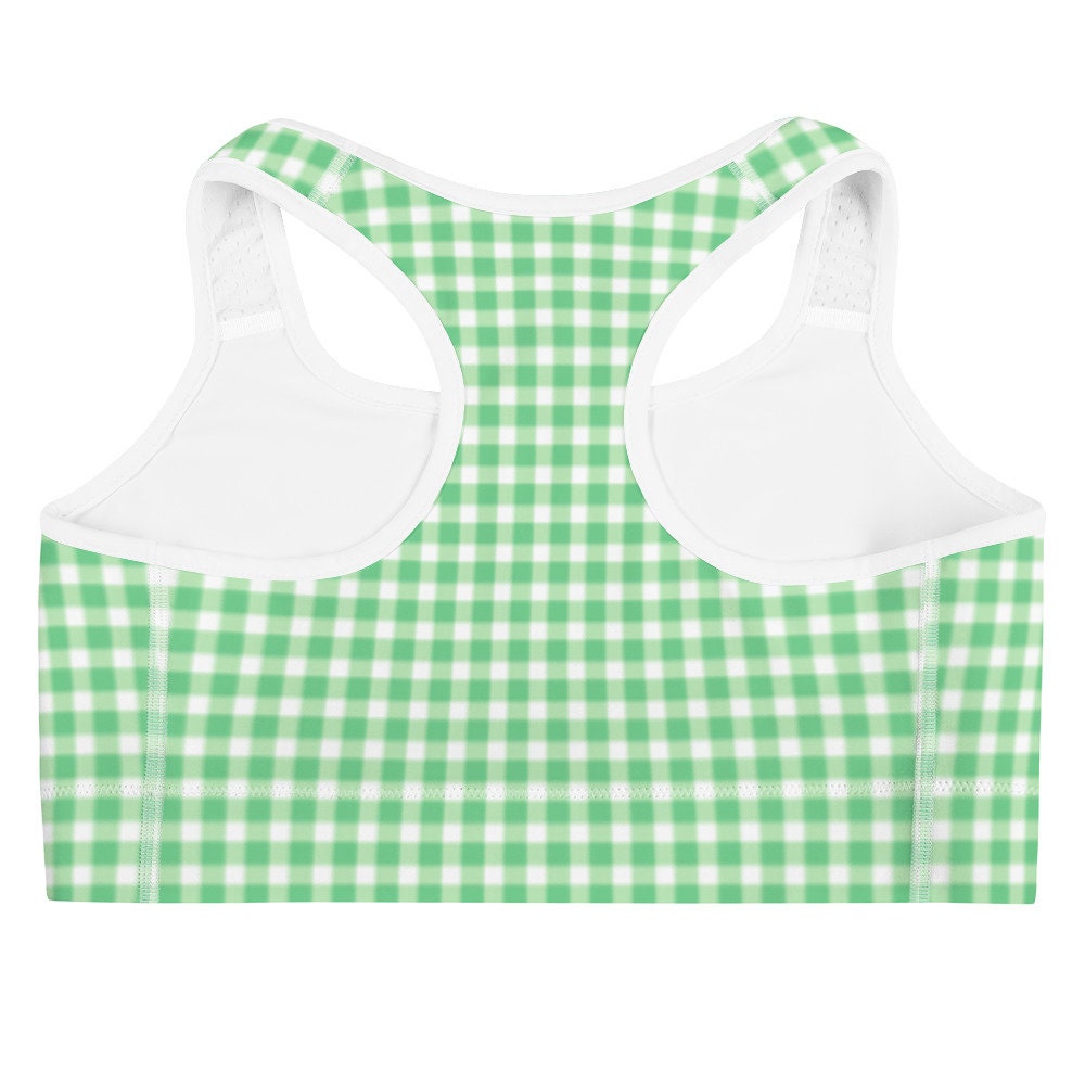Scalloped Gingham Bright Green Sports Bra | Coastal Preppy Activewear | Happy Preppy Workout Bra | 5