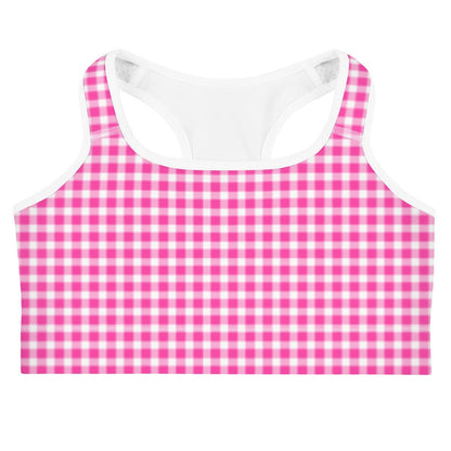 Scalloped Gingham Bright Pink Sports Bra | Coastal Preppy Activewear | Happy Preppy Workout Bra | 50