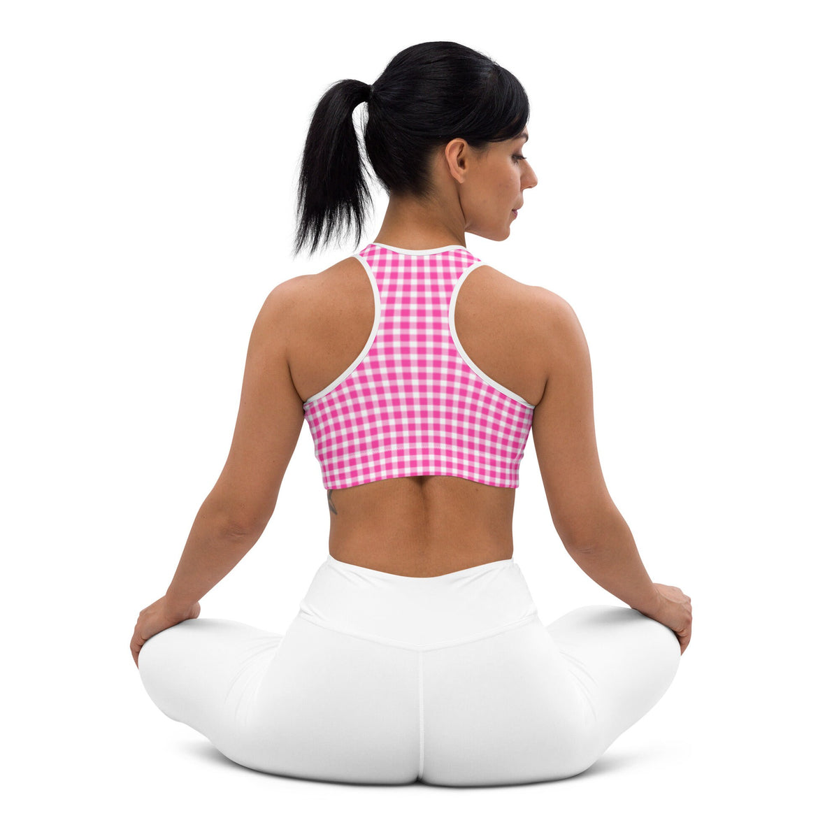 Scalloped Gingham Bright Pink Sports Bra | Coastal Preppy Activewear | Happy Preppy Workout Bra | 50