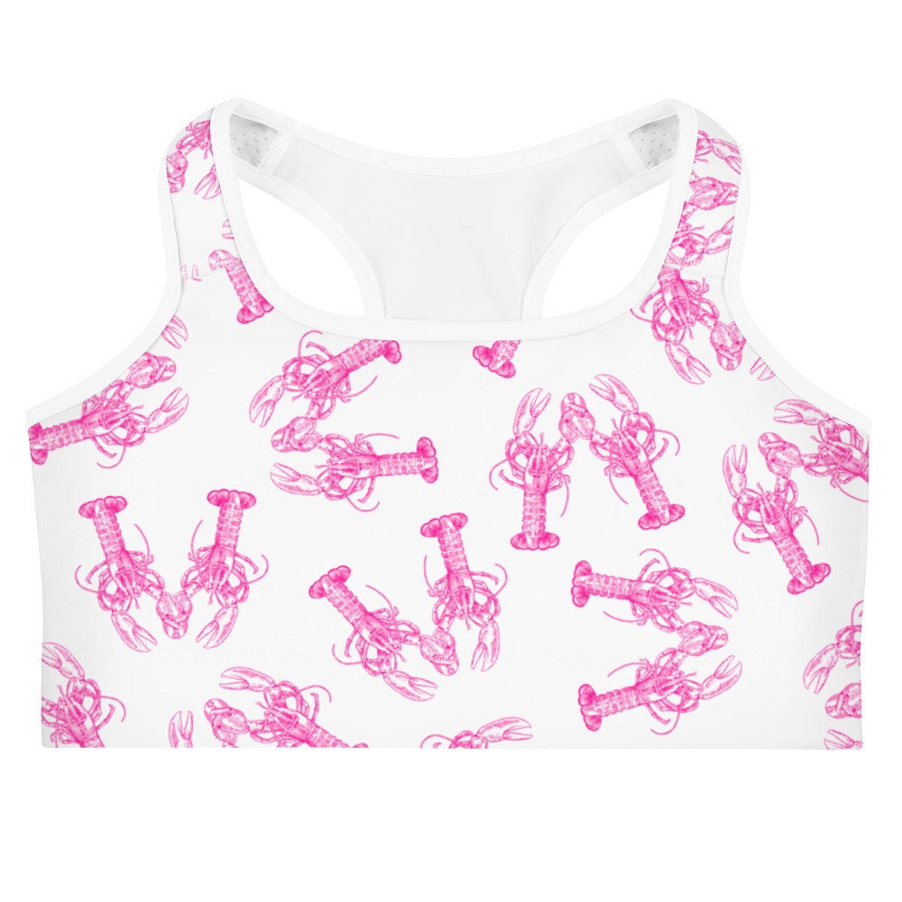 Lobster Love sports bra in pink by The Happy Fun Shop, photo 1 of 8