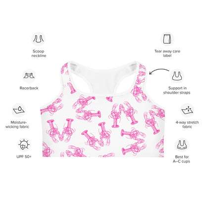 Lobster Love sports bra in pink by The Happy Fun Shop, photo 7 of 8