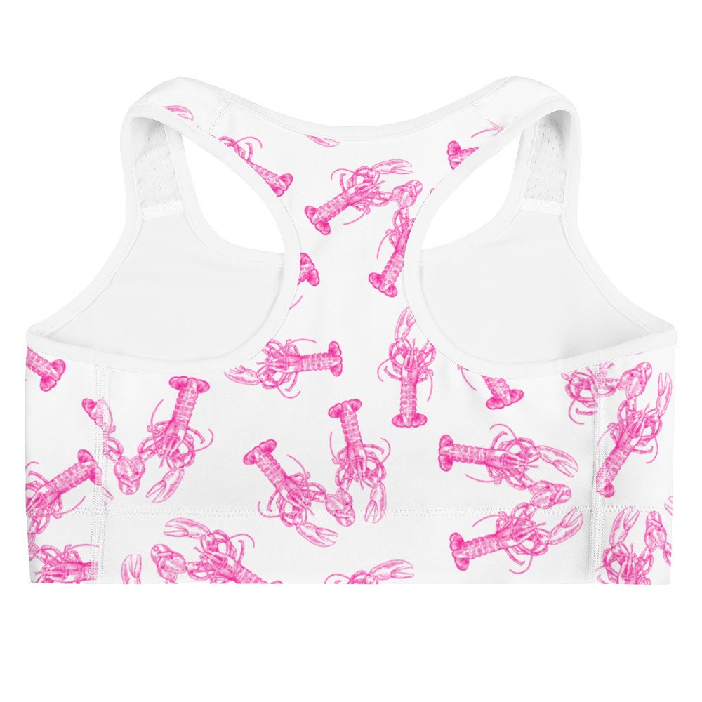 Lobster Love sports bra in pink by The Happy Fun Shop, photo 2 of 8
