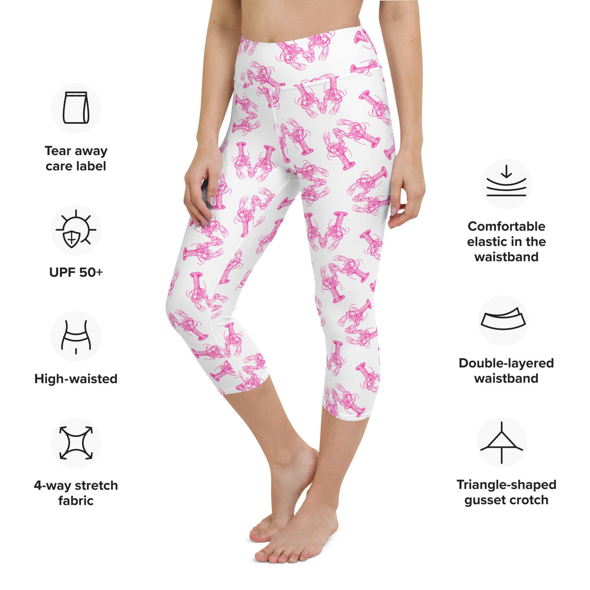 Lobster Love yoga capri leggings in pink by The Happy Fun Shop, photo 9 of 10