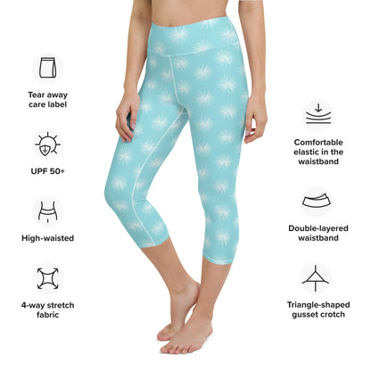 Palm Leaf yoga capri leggings in blue and turquoise by The Happy Fun Shop, photo 9 of 10