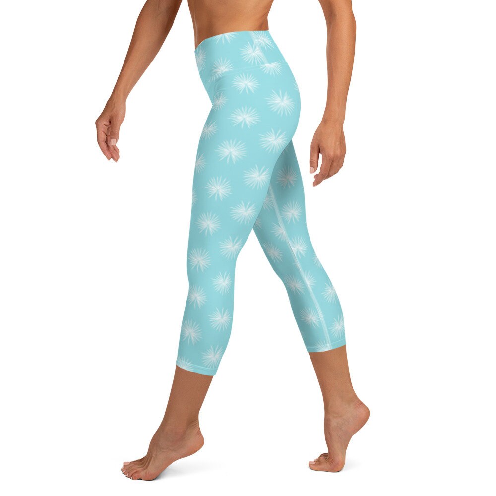 Palm Leaf yoga capri leggings in blue and turquoise by The Happy Fun Shop, photo 3 of 10
