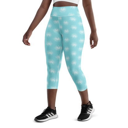 Palm Leaf yoga capri leggings in blue and turquoise by The Happy Fun Shop, photo 5 of 10