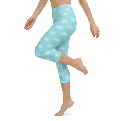Palm Leaf yoga capri leggings in blue and turquoise by The Happy Fun Shop, photo 6 of 10