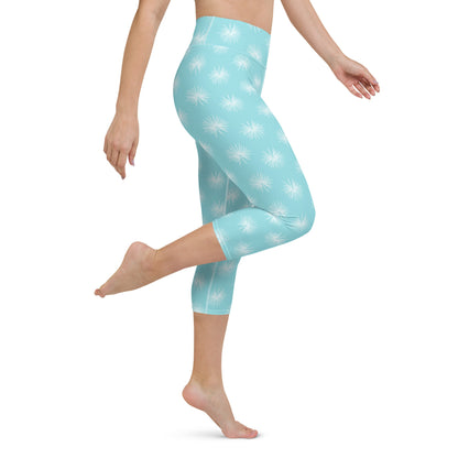 Palm Leaf yoga capri leggings in blue and turquoise by The Happy Fun Shop, photo 7 of 10