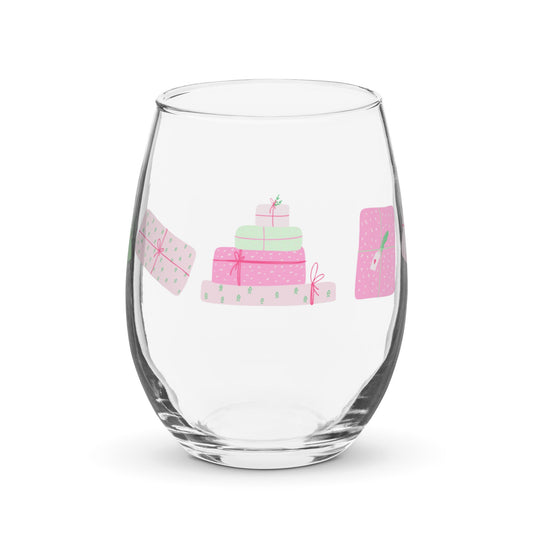 Holiday Presents Stemless wine glass