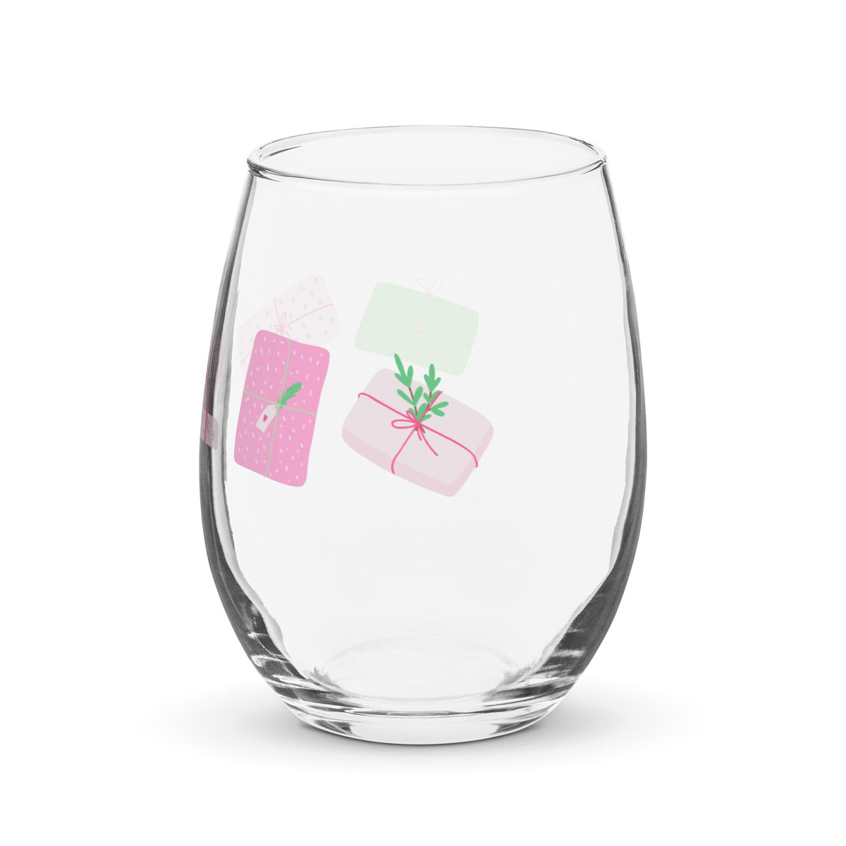 Holiday Presents Stemless wine glass
