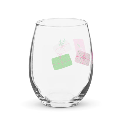 Holiday Presents Stemless wine glass