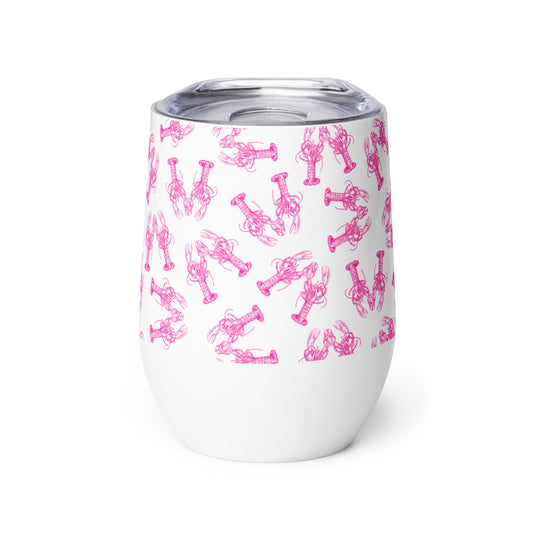 Lobster Love wine tumbler in pink and white by The Happy Fun Shop, photo 1 of 8