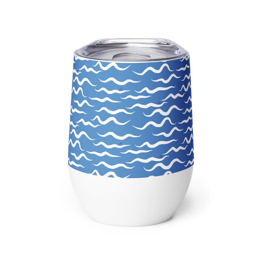 Shark Waves wine tumbler in blue and white by The Happy Fun Shop, photo 1 of 9