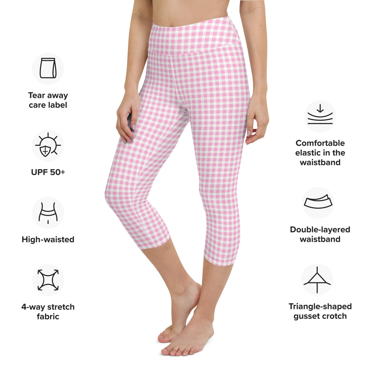 Scalloped Gingham Light Pink yoga capri leggings in light pink by The Happy Fun Shop, photo 8 of 8