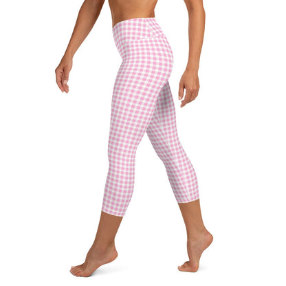 Scalloped Gingham Light Pink yoga capri leggings in light pink by The Happy Fun Shop, photo 4 of 8