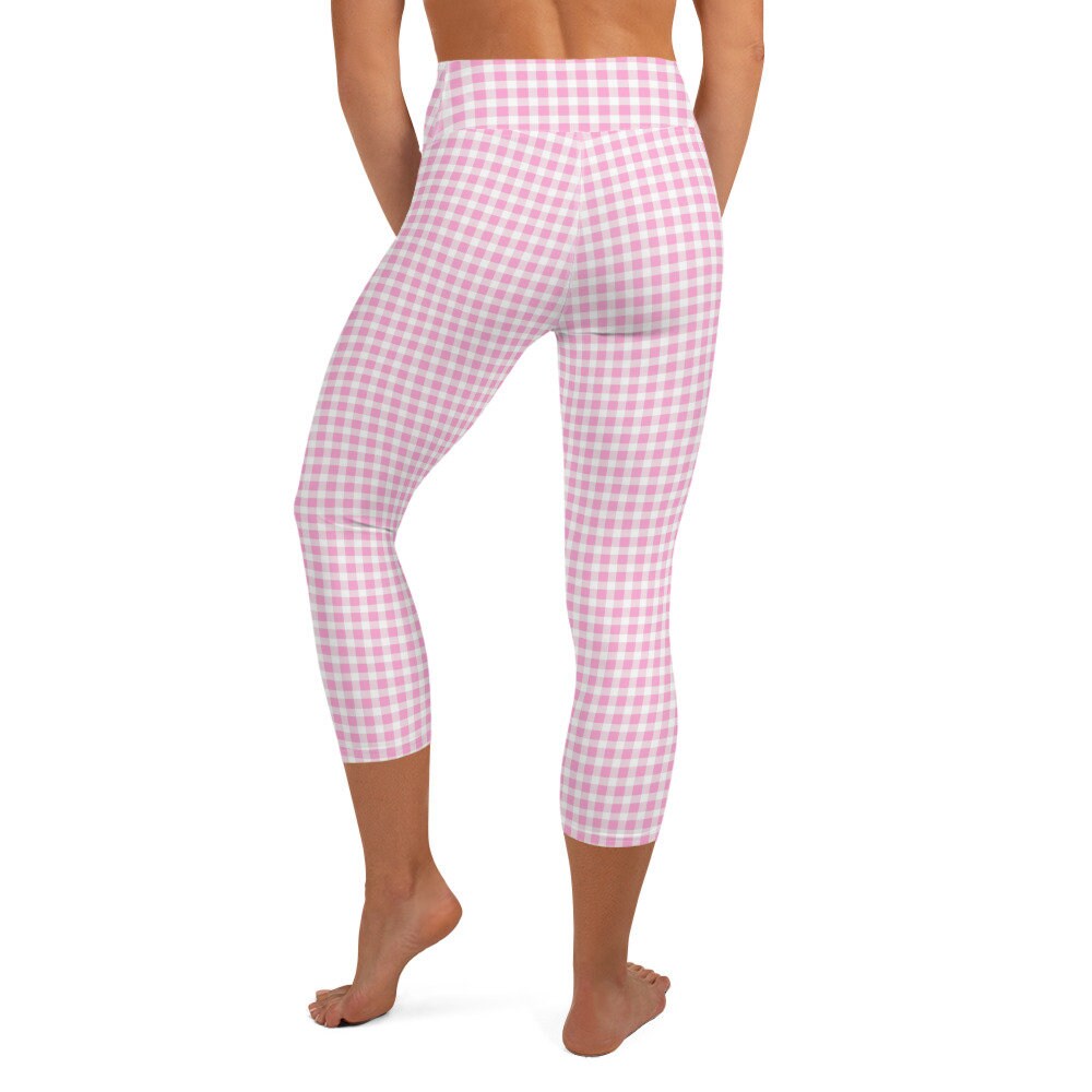 Scalloped Gingham Light Pink yoga capri leggings in light pink by The Happy Fun Shop, photo 3 of 8