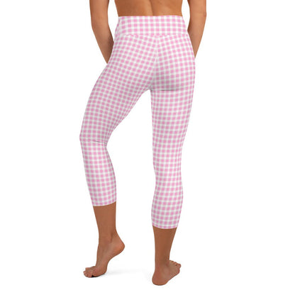 Scalloped Gingham Light Pink yoga capri leggings in light pink by The Happy Fun Shop, photo 3 of 8