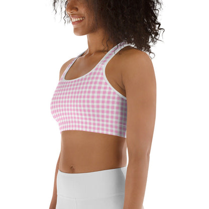 Scalloped Gingham Light Pink Sports Bra | Coastal Preppy Activewear | Happy Preppy Workout Bra | 50+