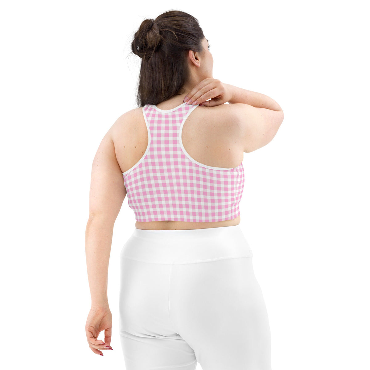 Scalloped Gingham Light Pink Sports Bra | Coastal Preppy Activewear | Happy Preppy Workout Bra | 50+