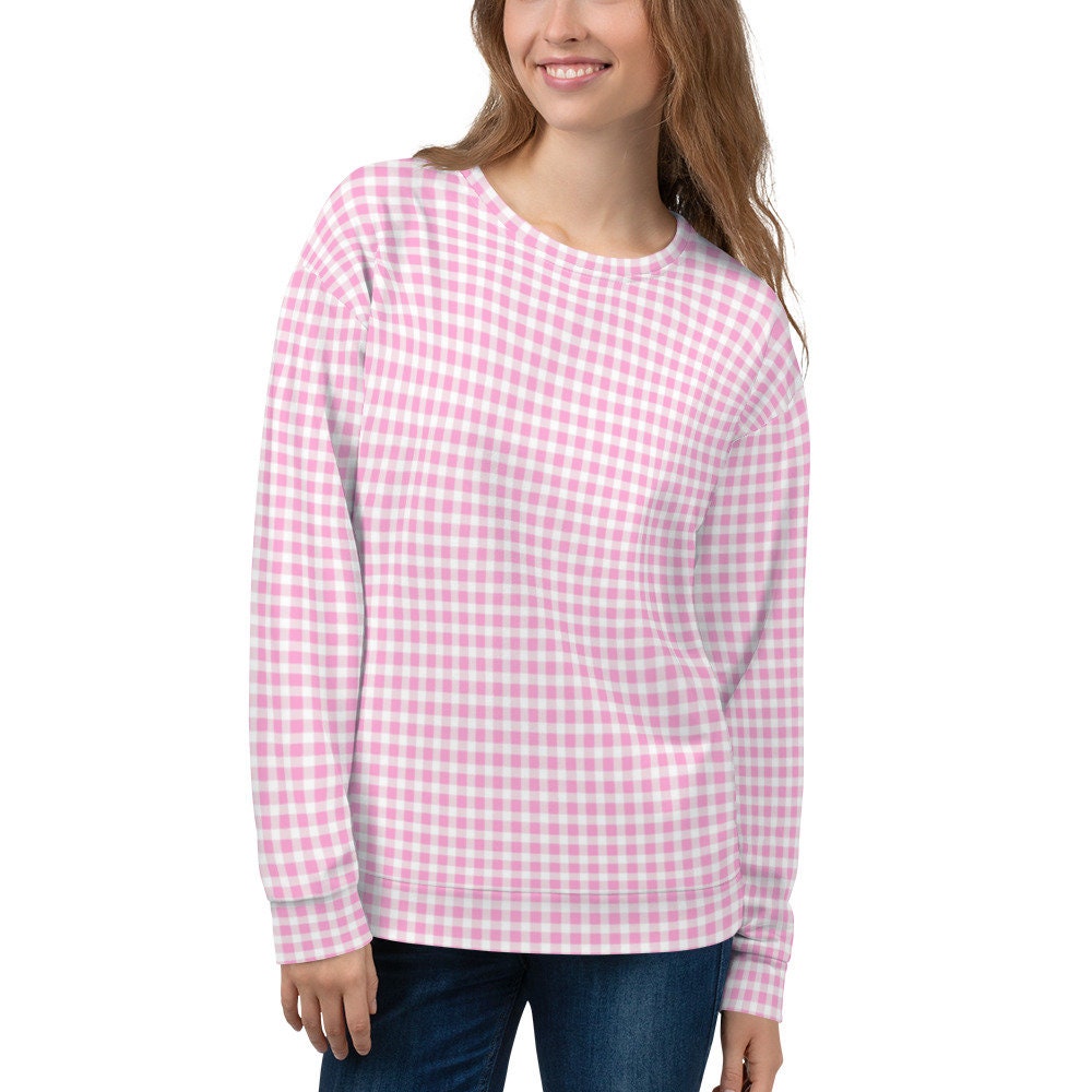 Scalloped Gingham Pink Unisex Sweatshirt