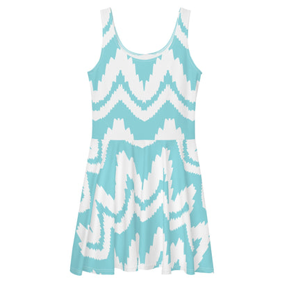 Jersey Knit Island Ikat Blue Coastal Skater Dress womens casual