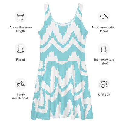 Jersey Knit Island Ikat Blue Coastal Skater Dress womens casual