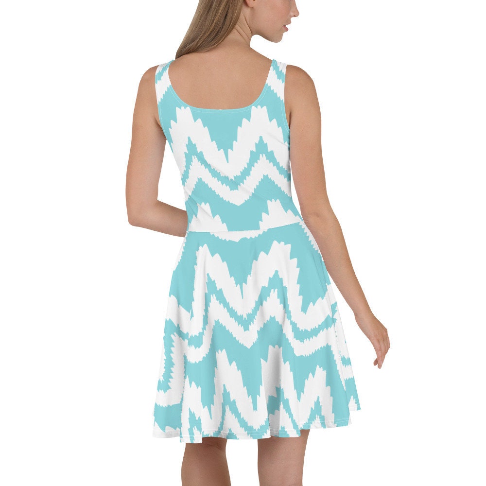 Jersey Knit Island Ikat Blue Coastal Skater Dress womens casual