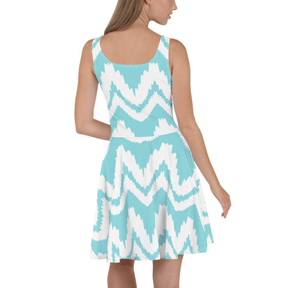 Jersey Knit Island Ikat Blue Coastal Skater Dress womens casual