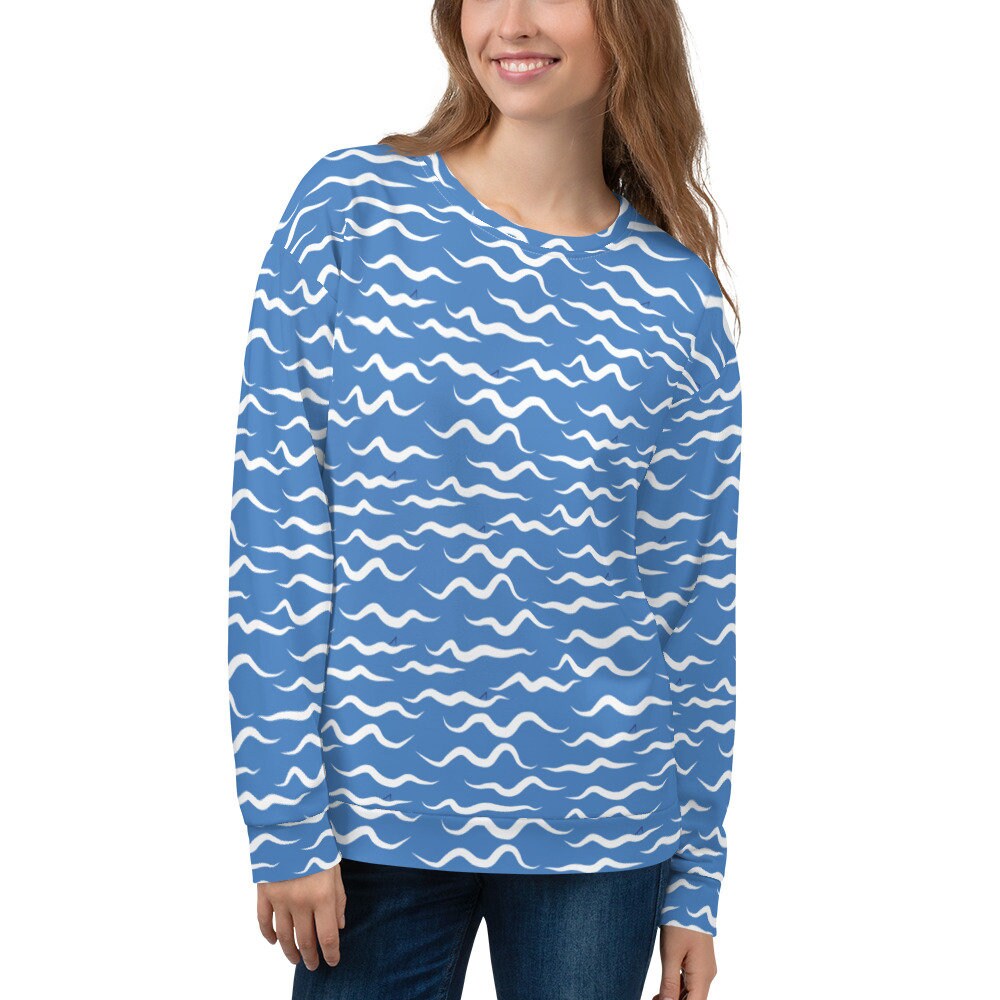 Shark Waves Blue Coastal Unisex Sweatshirt