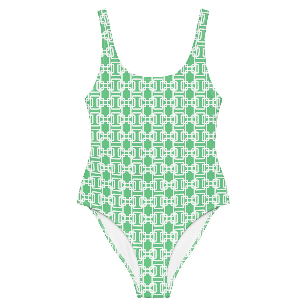 Latticework Green Preppy Coastal One-Piece Swimsuit