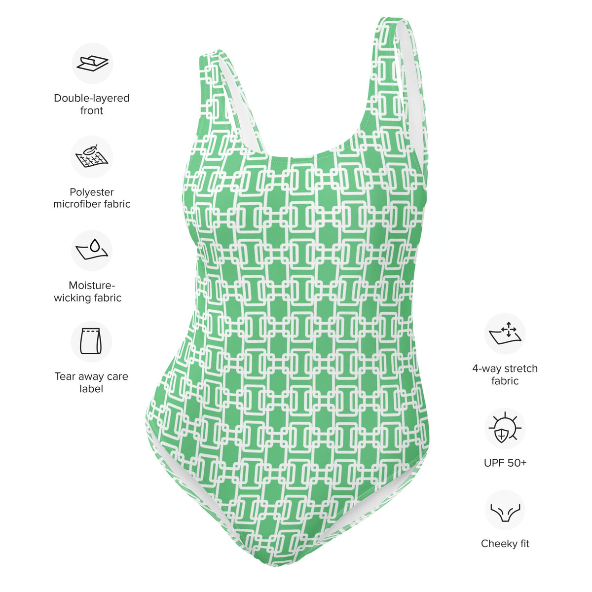 Latticework Green Preppy Coastal One-Piece Swimsuit