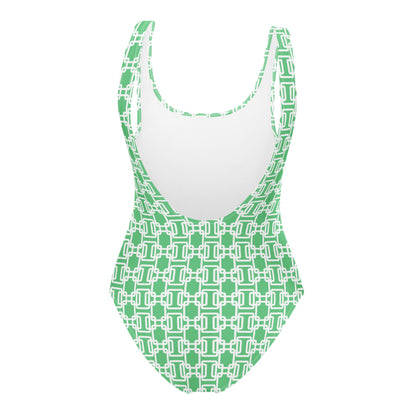 Latticework Green Preppy Coastal One-Piece Swimsuit