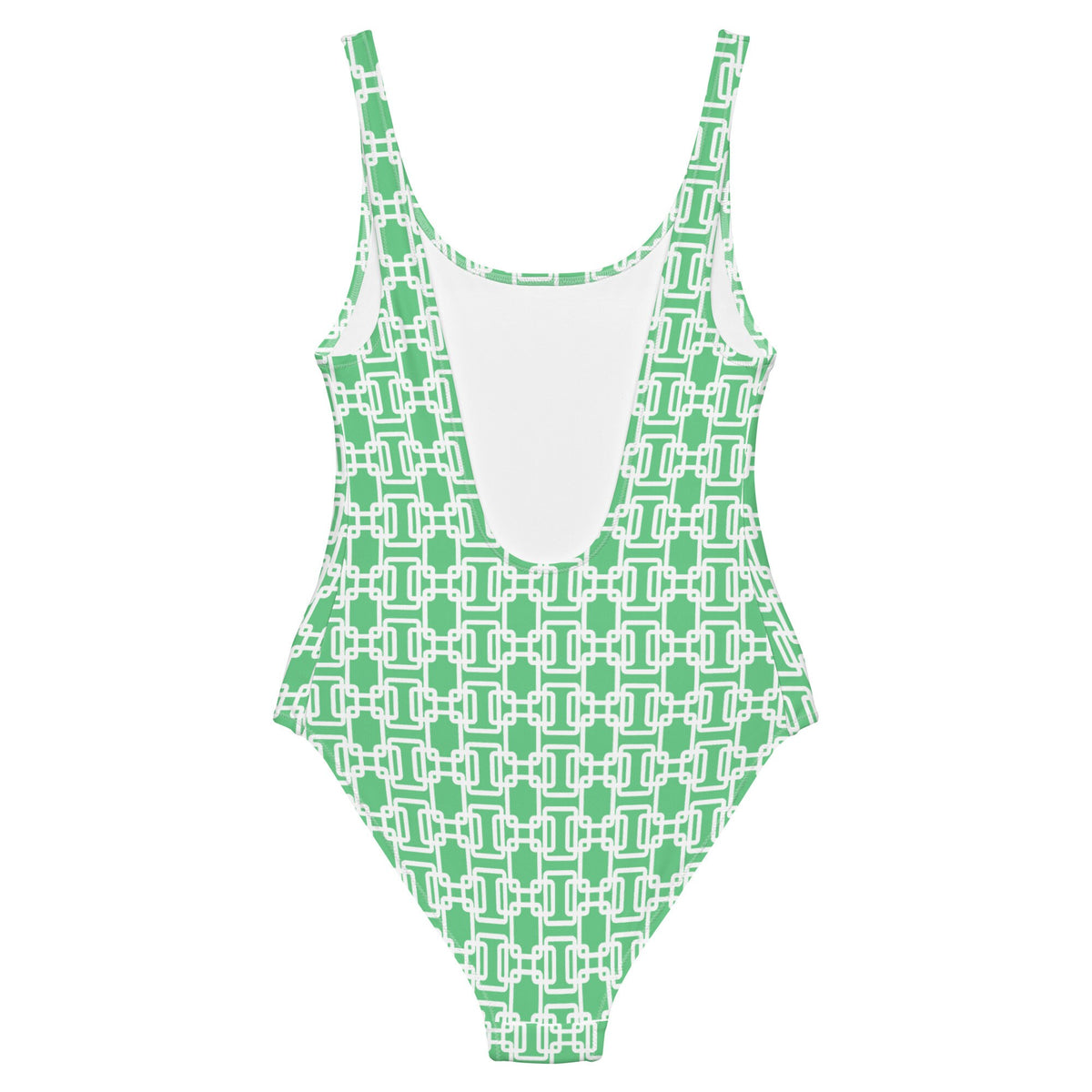 Latticework Green Preppy Coastal One-Piece Swimsuit