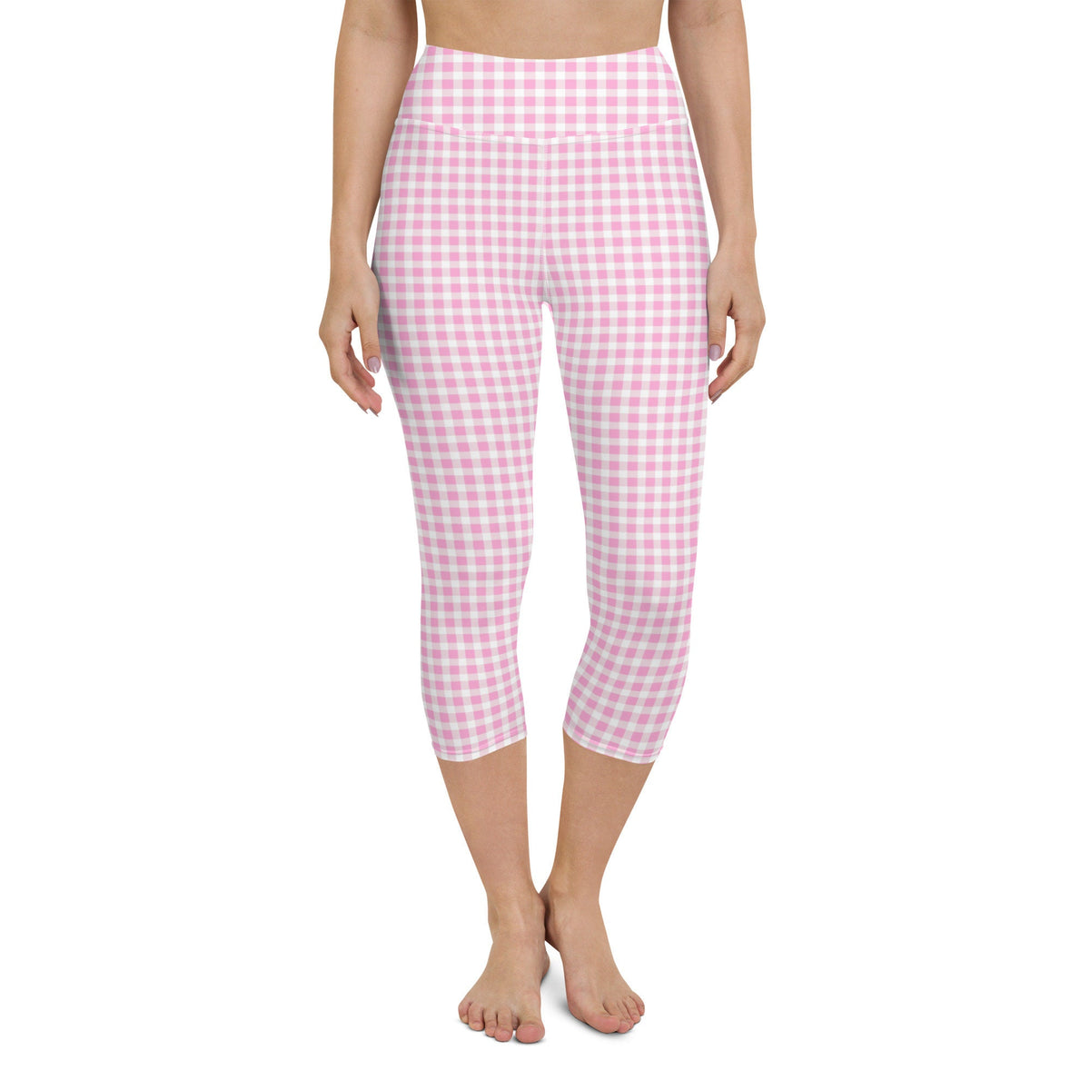 Scalloped Gingham Light Pink yoga capri leggings in light pink by The Happy Fun Shop, photo 1 of 8