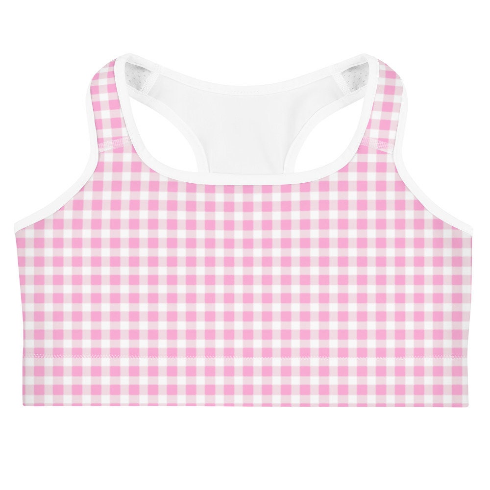 Scalloped Gingham Light Pink Sports Bra | Coastal Preppy Activewear | Happy Preppy Workout Bra | 50+