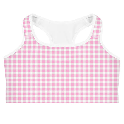 Scalloped Gingham Light Pink Sports Bra | Coastal Preppy Activewear | Happy Preppy Workout Bra | 50+