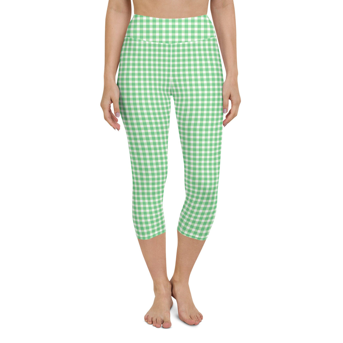 Scalloped Gingham Spring Green yoga capri leggings in green and spring green by The Happy Fun Shop, photo 1 of 10
