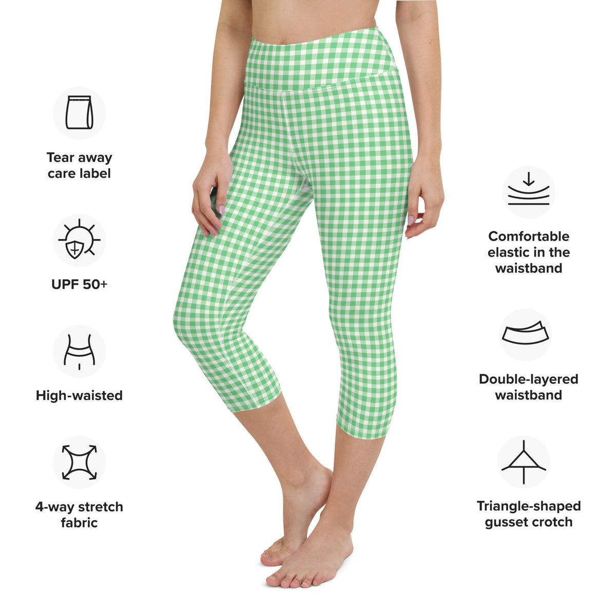 Scalloped Gingham Spring Green yoga capri leggings in green and spring green by The Happy Fun Shop, photo 2 of 10
