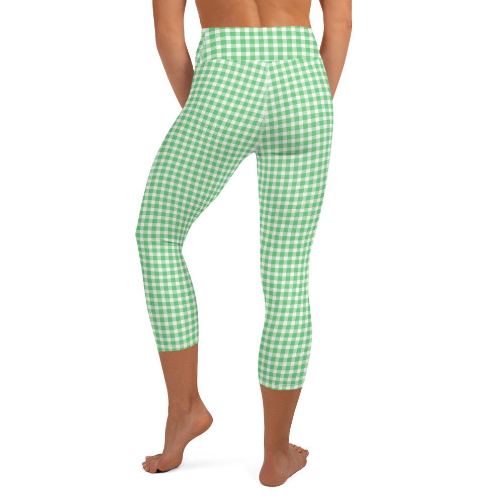 Scalloped Gingham Spring Green yoga capri leggings in green and spring green by The Happy Fun Shop, photo 5 of 10