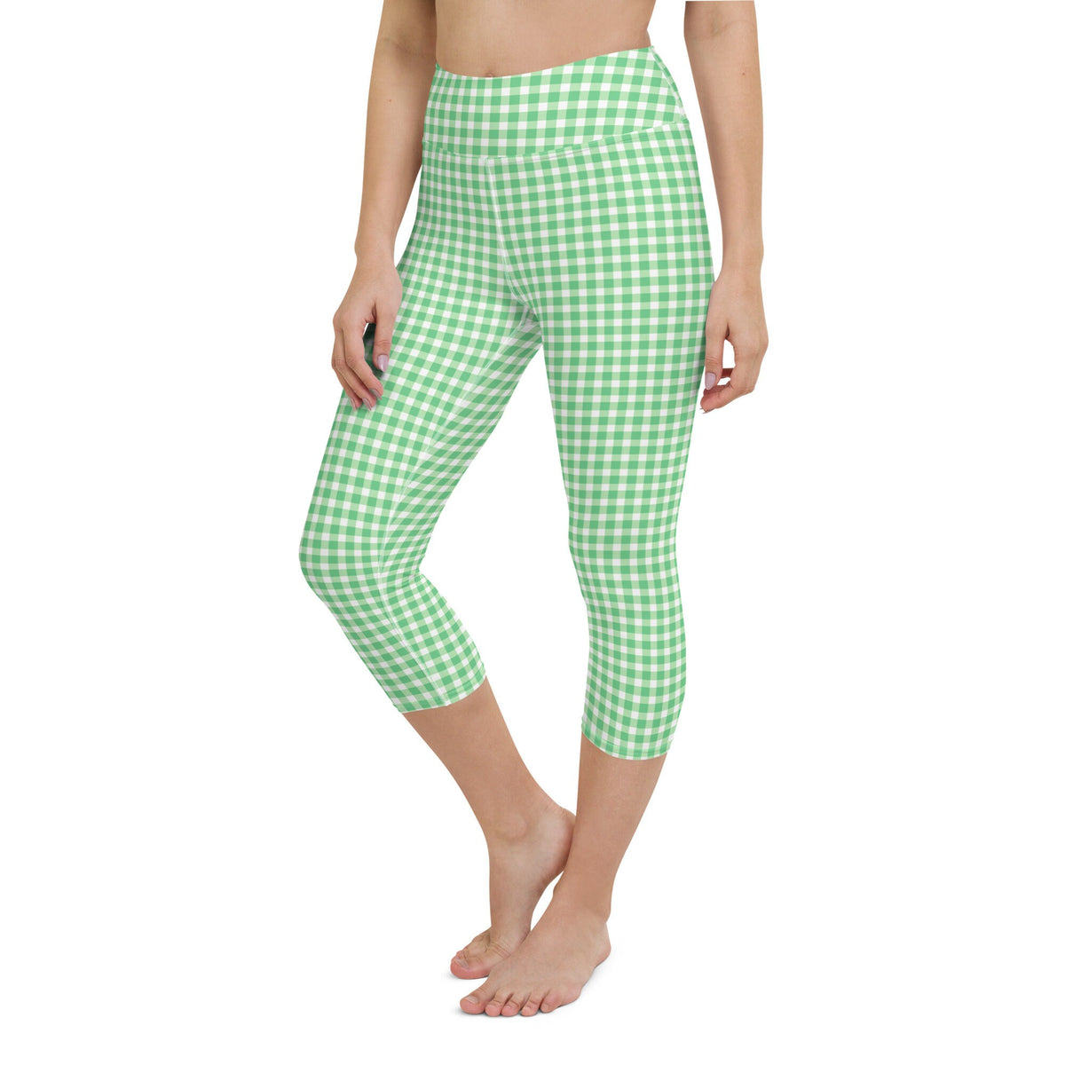 Scalloped Gingham Spring Green yoga capri leggings in green and spring green by The Happy Fun Shop, photo 8 of 10