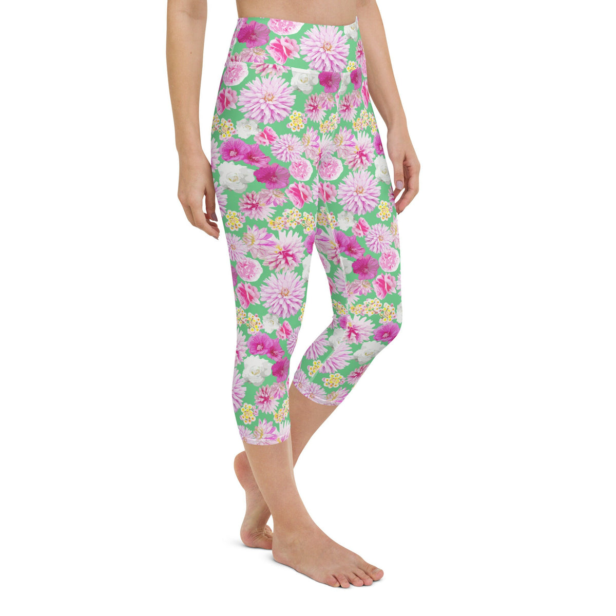 Garden Floral Yoga Capri Leggings Spring Green